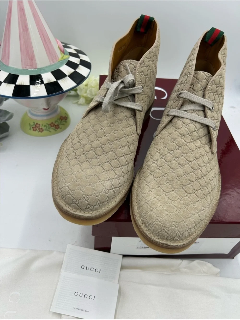 Men’s Gucci suede embossed GG Desert boot size 12 made in Italy